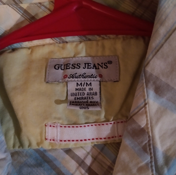 Vintage Guess Plaid Button Down Short Sleeve Dress Shirt - Picture 2 of 5